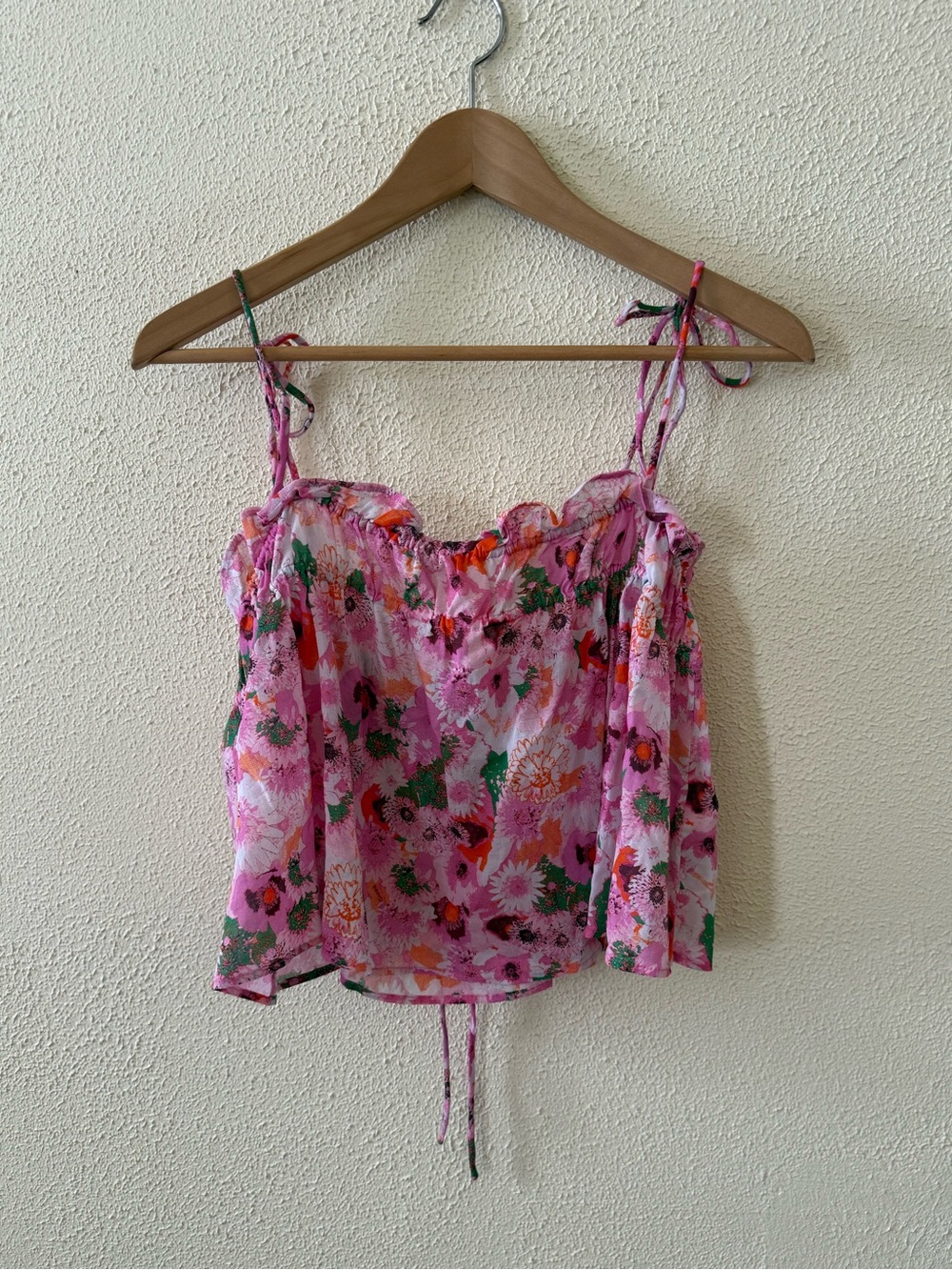 Ganni Light Cotton Tieband Strap Top in Sugar Plum 36